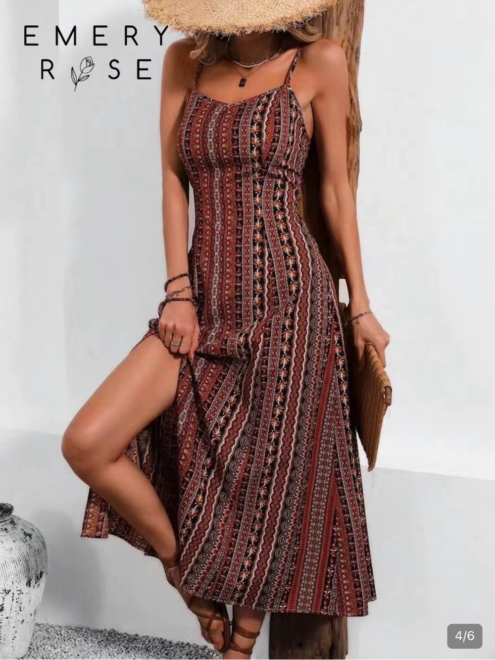 Burnt Orange & Brown Boho print maxi dress small